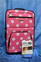 Rockland pink polka-dot carry-on luggage