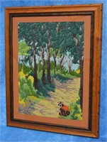 Framed Needlepoint of forest path