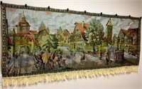 Antique German tapestry depicting a German Village