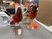2PC ART GLASS BIRD FIGURINES