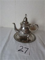 Silver Plate Teapot - Silver Plate Tray