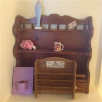 2 wooden display shelves, small with contents