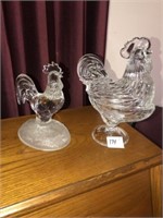 (2) Glass Roosters