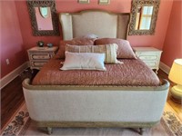 QUEEN SIZE UPHOLSTERED DISTRESSED BED,