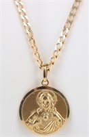 14K YELLOW GOLD CHAIN NECKLACE & RELIGIOUS PENDANT