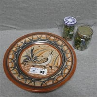 (2) Jars of Marbles - Pottery Bird Plate