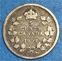 1909 5 Cent Silver Canada