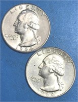 Lot - 2 1964 25 Cents Silver USA