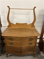 Antique oak wash stand with towel bar
