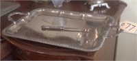 silver plated tray with knife