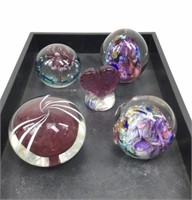 (5pc) Artist Signed Art Glass Paperweights