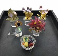 (6pc) Crystal Flower Figurines