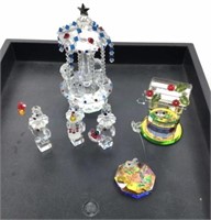 (6pc) Crystal Figurine Clowns, Frogs, Carousel
