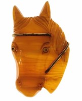 Large Vintage Butterscotch Bakelite Horse Brooch