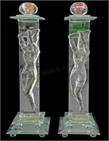 Art Deco Style Nude Female Art Glass Candleholders