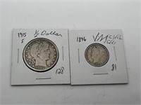 Silver half dollar and v nickel