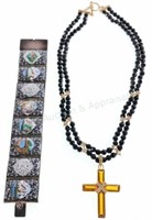 Sterling & Onyx Necklace & Nickel Plate Bracelet