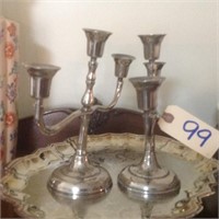 silver plated candlesticks and tray