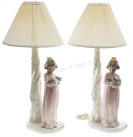 (2) Vintage Zaphir Porcelain Lladro Figural Lamps