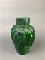 Signed Art Deco Malachite Glass Vase