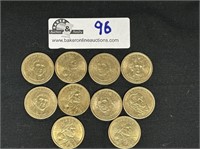 JUST ADDED   LOT OF 10  GOLD TONE ONE DOLLAR COINS