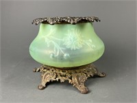 Antique Uranium Glass/Brass Flower Bowl