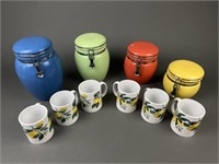 4-Piece Pottery Canister Set & Lemon Mugs