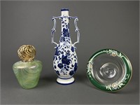 Vintage Glass Compote, Vase & Oil Lamp