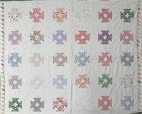 Large Vintage Handmade Pastel Quilt Topper