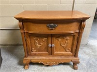 Lexington Carved Oak Wood Commode Nightstand