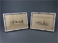Pair of Signed George W. Bohde Framed Etchings