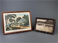 Vintage Currier & Ives Etching + Cattle Photograph