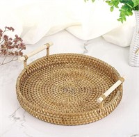 NEW 24.5" BTSKY Rattan Serving Tray with Handles