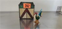 Stained glass candle holder, blown glass rooster