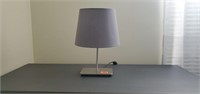 Chrome table lamp, grey shade