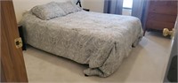 Queen bed frame, mattress, springs, linens,