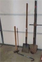 Shovels (2), sledge hammer, pry bar