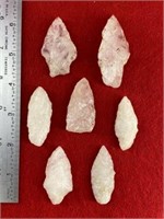 7 Crystal Arrowheads    Indian Artifact Arrowhead