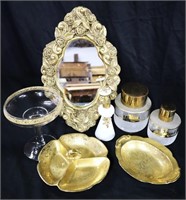 Gold Toned Vanity Mirror, Trinket Trays++