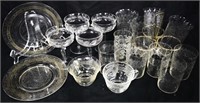 19pc Etched & Frosted Glassware