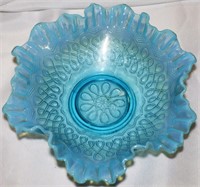 Jefferson Glass Blue Opalescent Ruffle Bowl