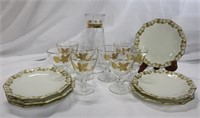 MCM Sherry Glasses, Decanter & Saucers