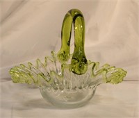 Hand Blown Clear & Green Glass Basket
