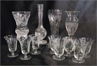 Antique Etched Glass Stemware & Vases