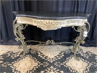 Marble top metal scrolled Entryway table