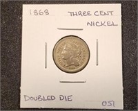 1868 DOUBLE DIE 3 CENT NICKEL