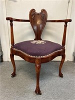 Antique Corner Chair w/ Needlepoint Seat