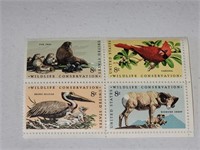 BLOCK OF 4 US WILDLIFE CONSERVATION 8¢ STAMPS