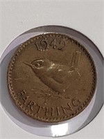 1942 GREAT BRITIAN FARTHING COIN
