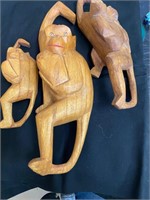 3 Wood Hanging Monkeys